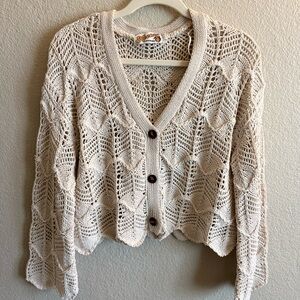 Crochet Button Up Cardigan - Knit Bohemian Summer Spring Knit Sweater